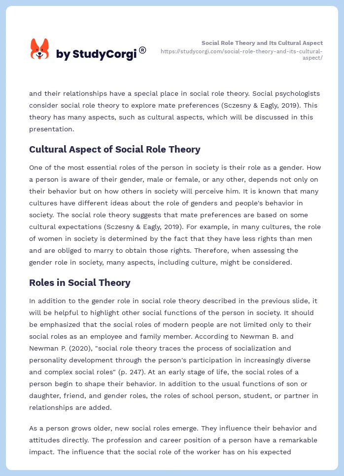 Social Role Theory and Its Cultural Aspect. Page 2