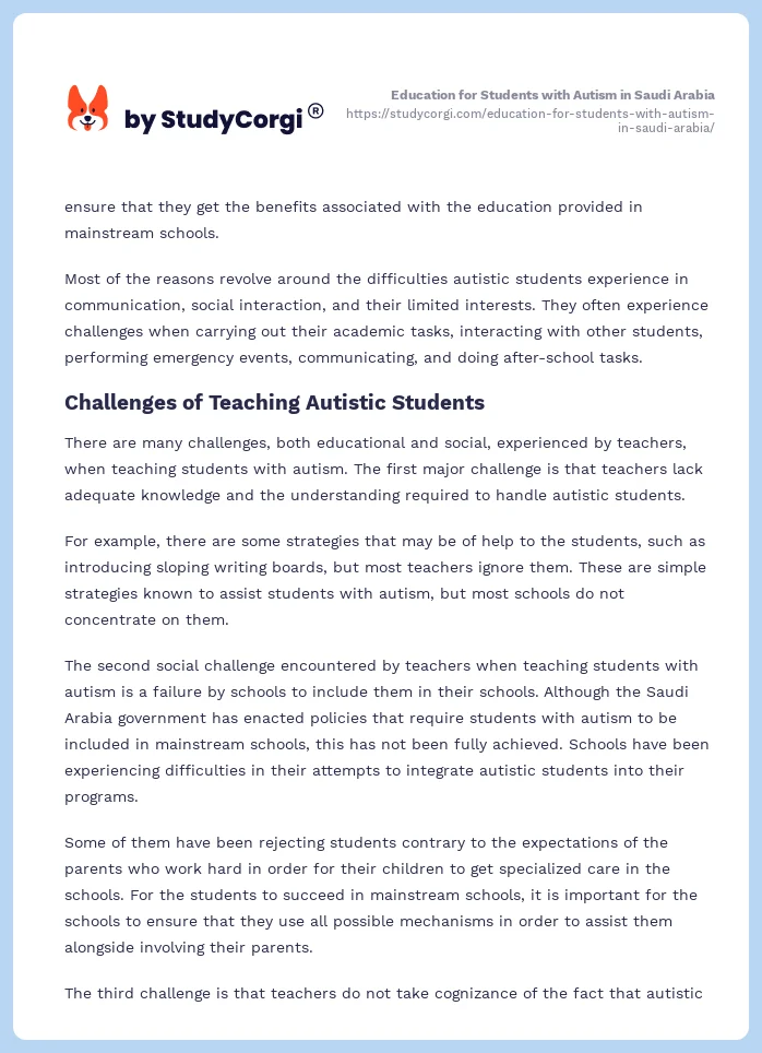 Education for Students with Autism in Saudi Arabia. Page 2