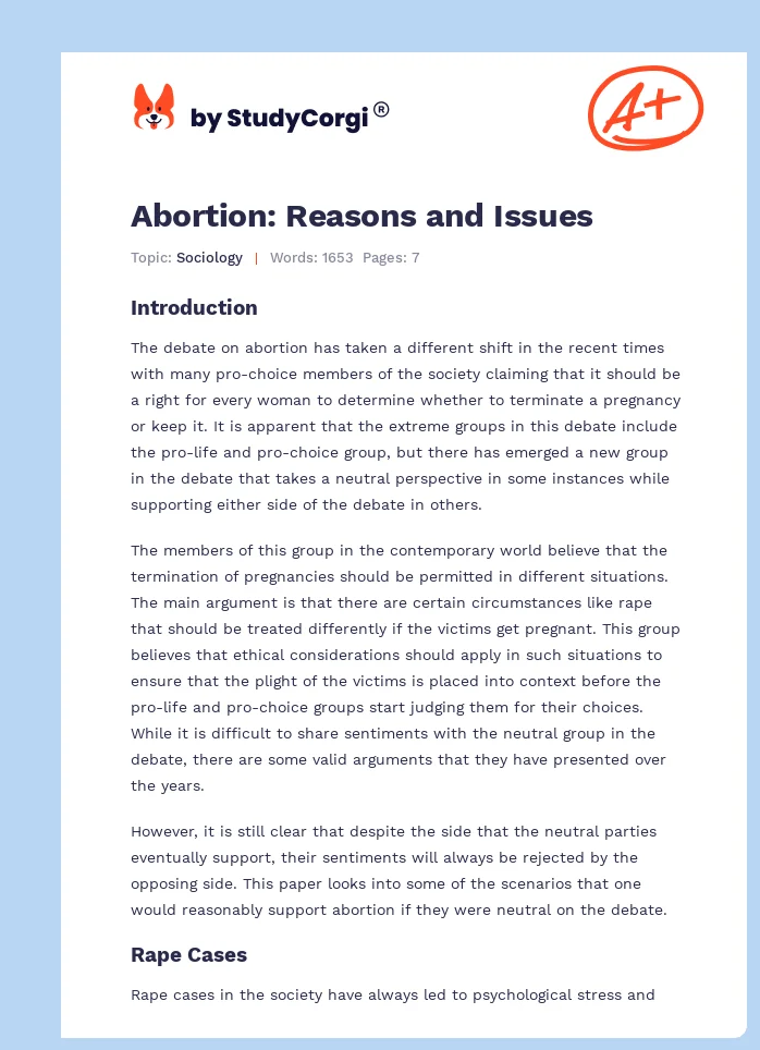Abortion: Reasons and Issues. Page 1