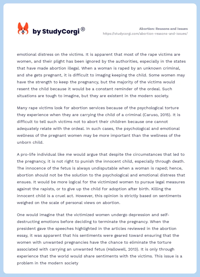 Abortion: Reasons and Issues. Page 2