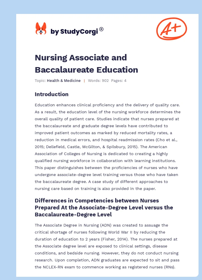 Nursing Associate and Baccalaureate Education. Page 1