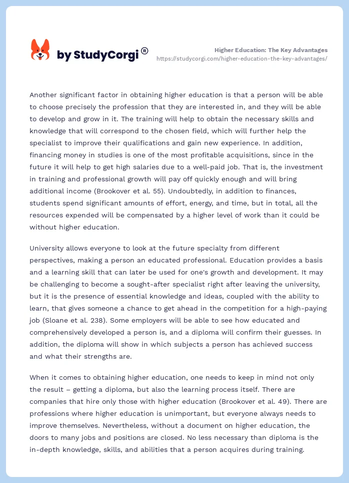 Higher Education: The Key Advantages. Page 2