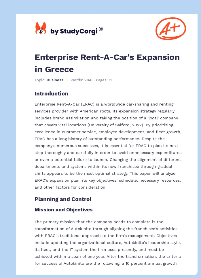 Enterprise Rent-A-Car's Expansion in Greece. Page 1