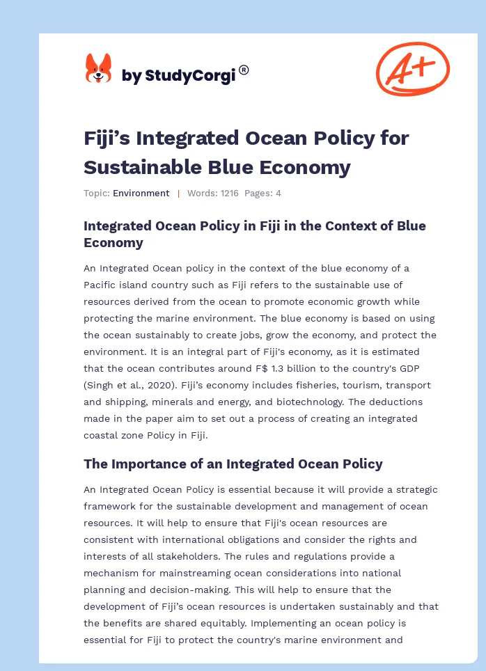 Fiji’s Integrated Ocean Policy for Sustainable Blue Economy. Page 1