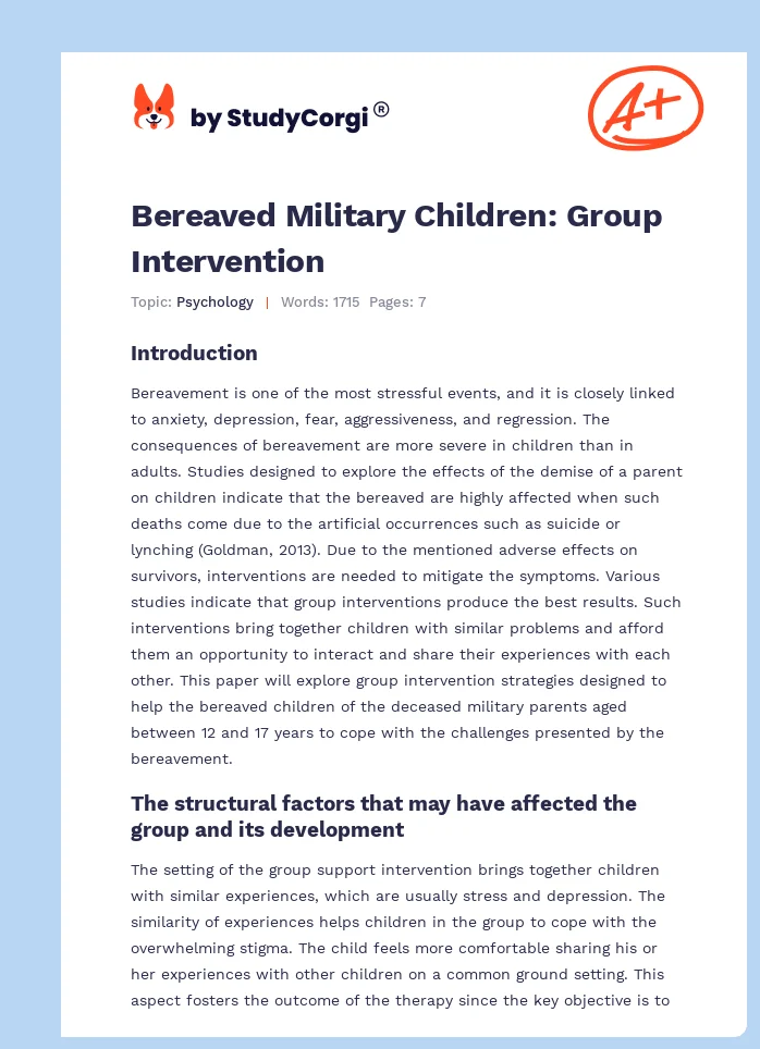 Bereaved Military Children: Group Intervention. Page 1