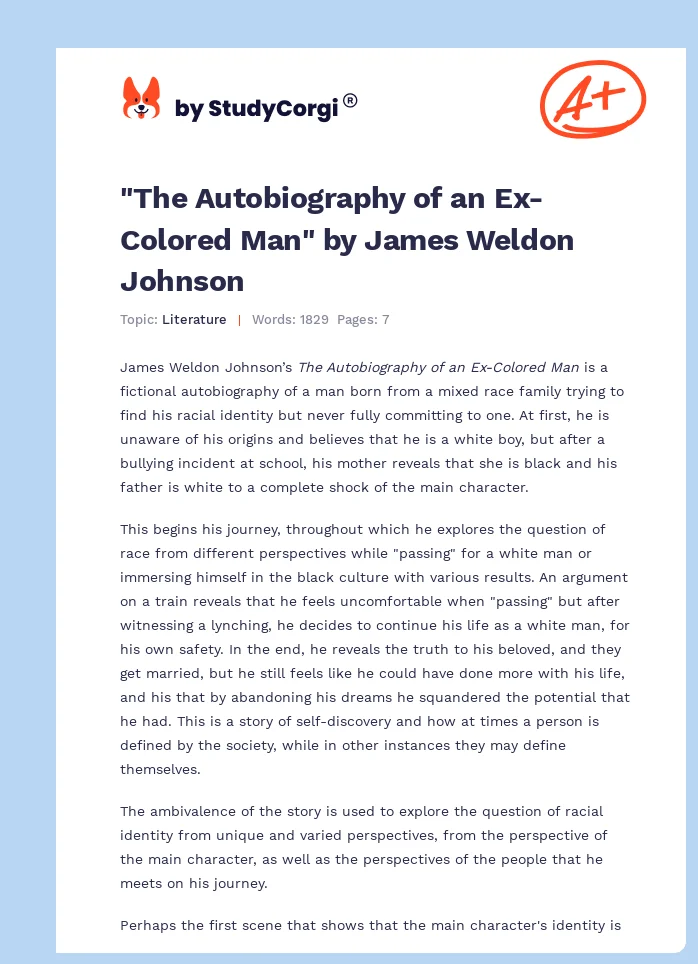 "The Autobiography of an Ex-Colored Man" by James Weldon Johnson. Page 1