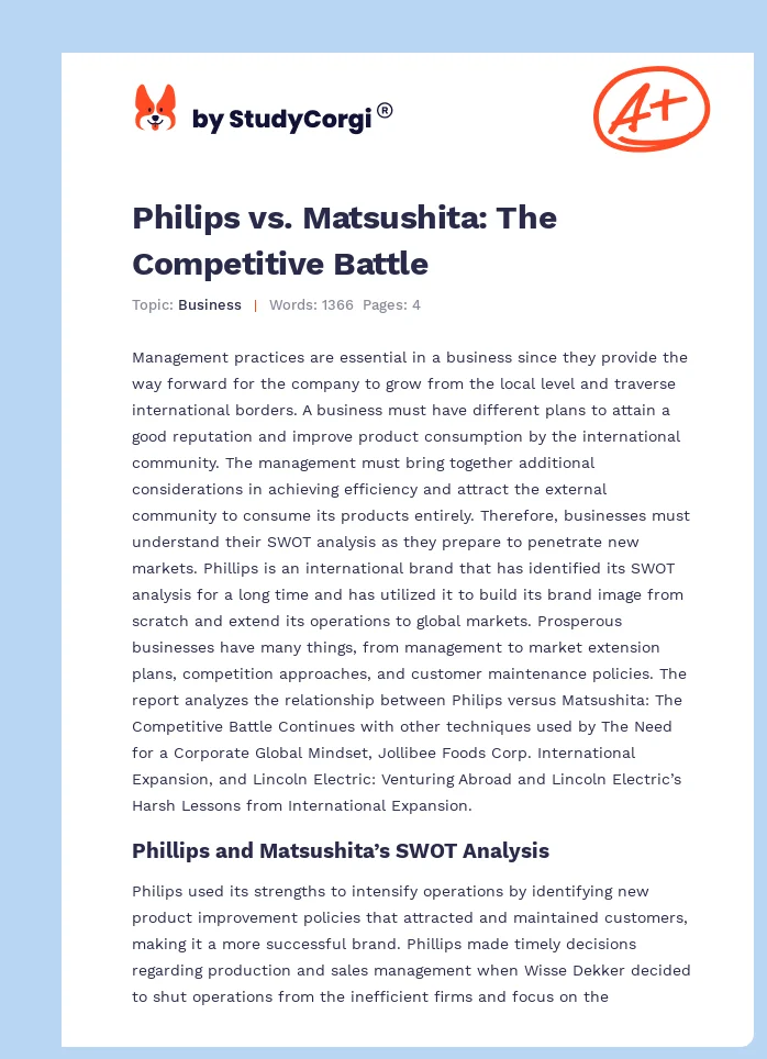 Philips vs. Matsushita: The Competitive Battle. Page 1