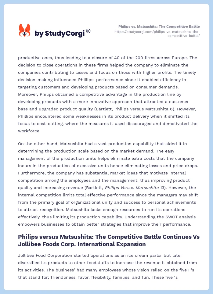 Philips vs. Matsushita: The Competitive Battle. Page 2