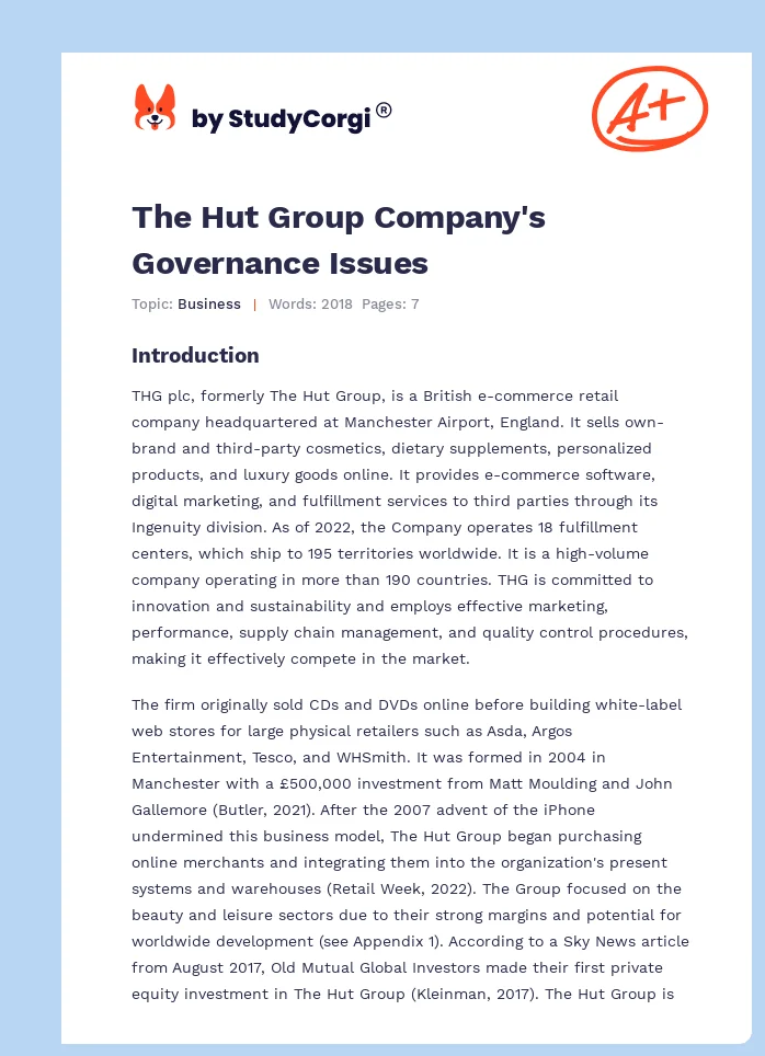 The Hut Group Company's Governance Issues. Page 1