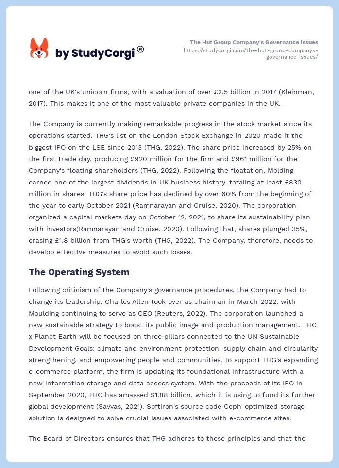 The Hut Group Company's Governance Issues. Page 2