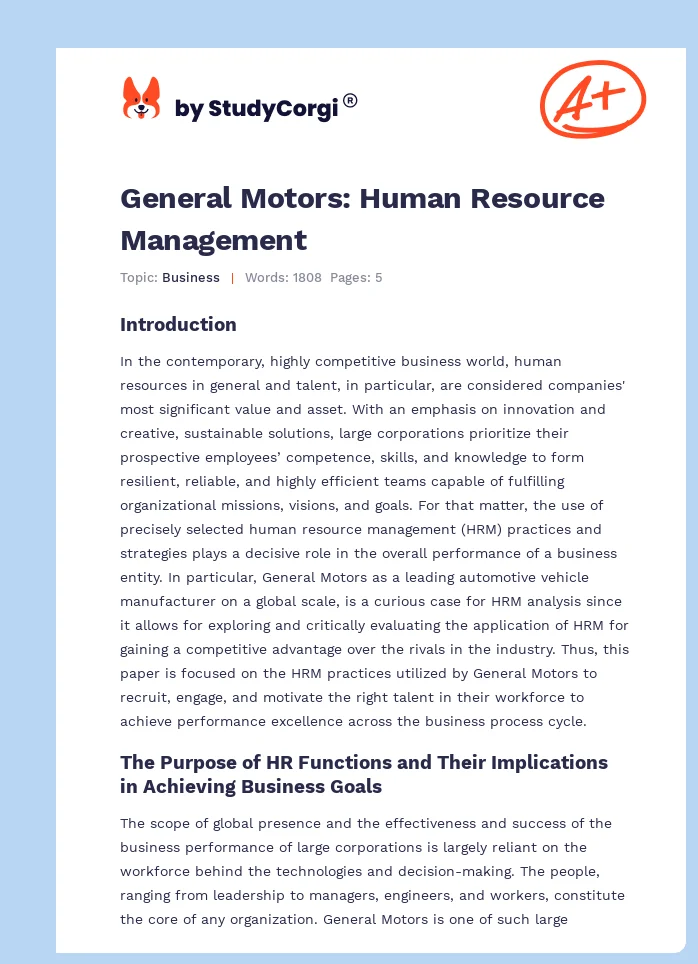 General Motors: Human Resource Management. Page 1