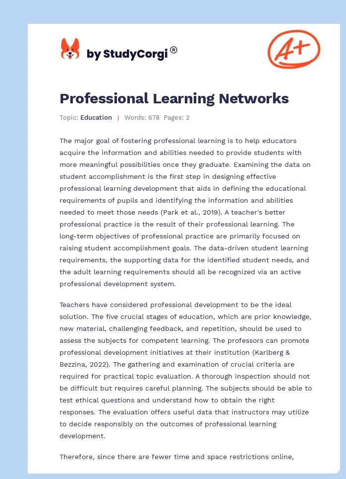 Professional Learning Networks. Page 1