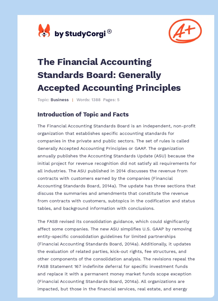 The Financial Accounting Standards Board: Generally Accepted Accounting Principles. Page 1