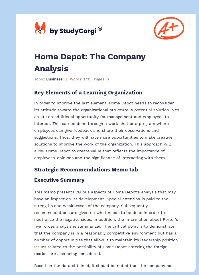 Home Depot: The Company Analysis. Page 1