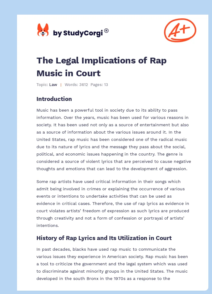 The Legal Implications of Rap Music in Court. Page 1