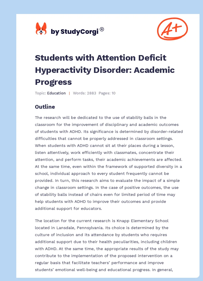 Students with Attention Deficit Hyperactivity Disorder: Academic Progress. Page 1