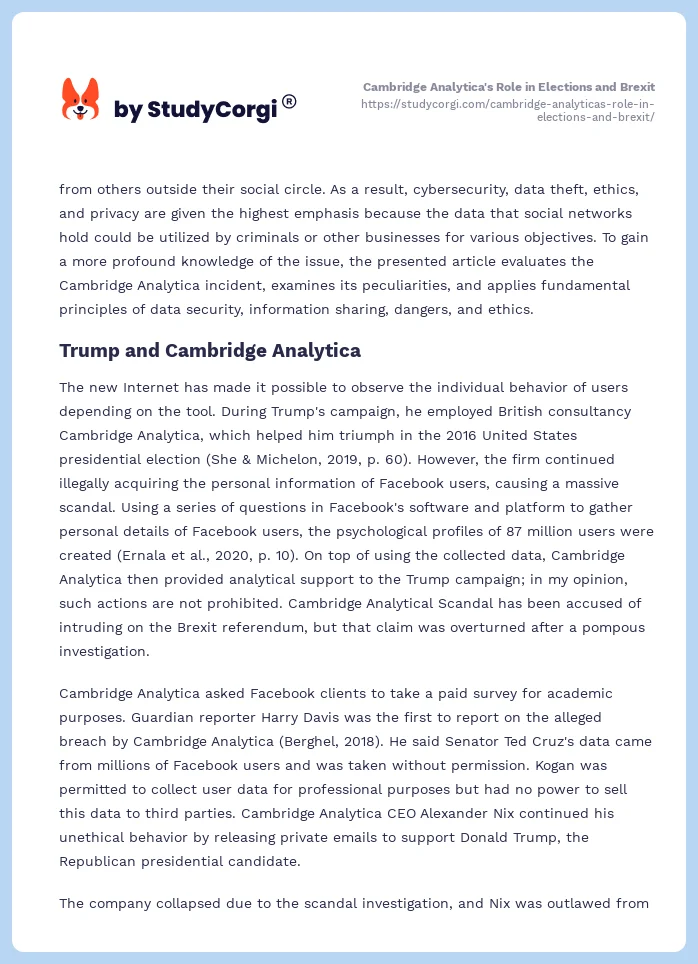 Cambridge Analytica's Role in Elections and Brexit. Page 2