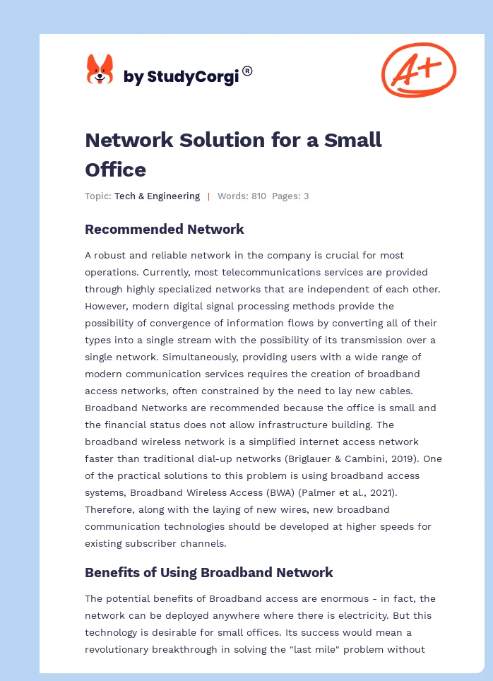 Network Solution for a Small Office. Page 1