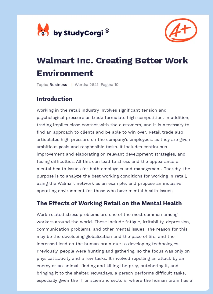 Walmart Inc. Creating Better Work Environment. Page 1