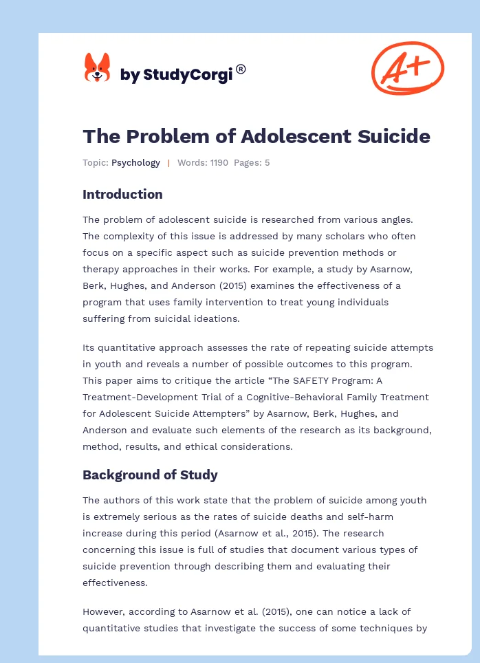 The Problem of Adolescent Suicide. Page 1