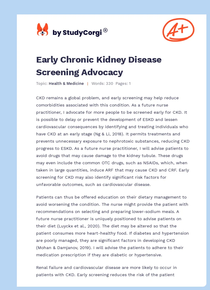 Early Chronic Kidney Disease Screening Advocacy. Page 1