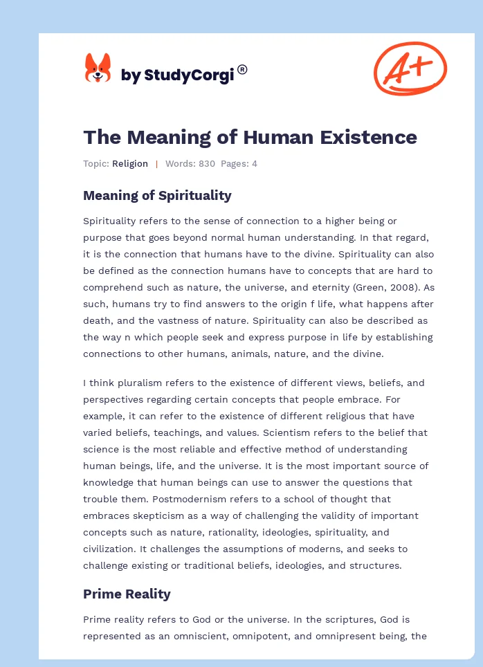 The Meaning of Human Existence. Page 1