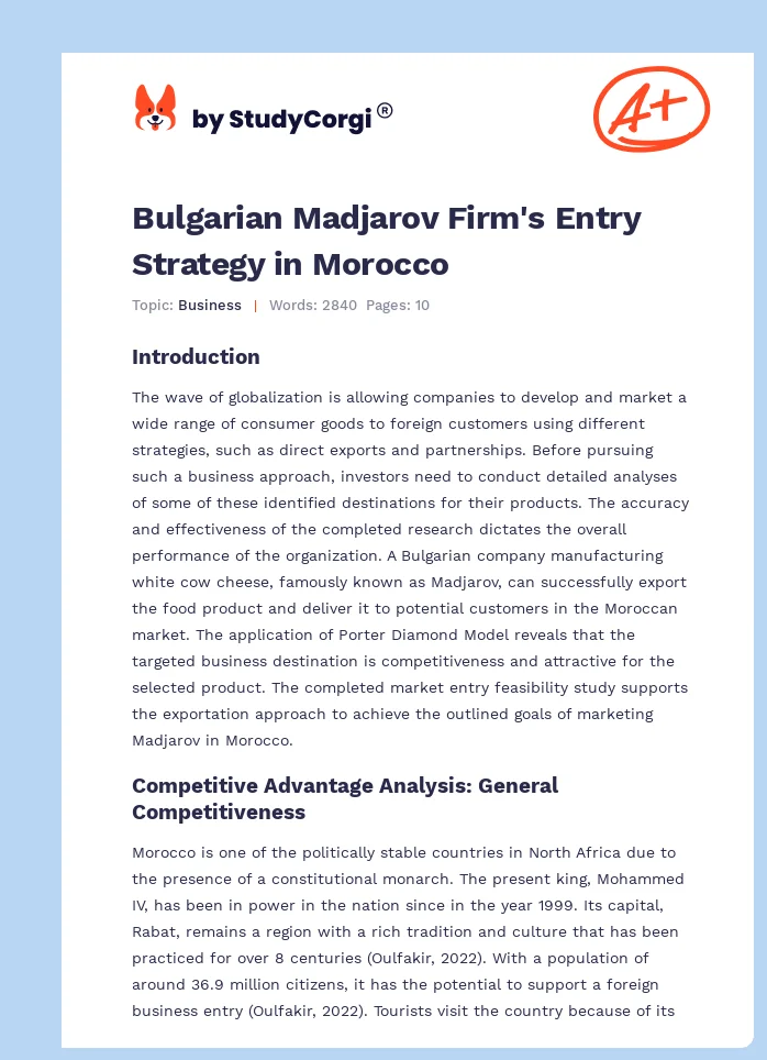 Bulgarian Madjarov Firm's Entry Strategy in Morocco. Page 1
