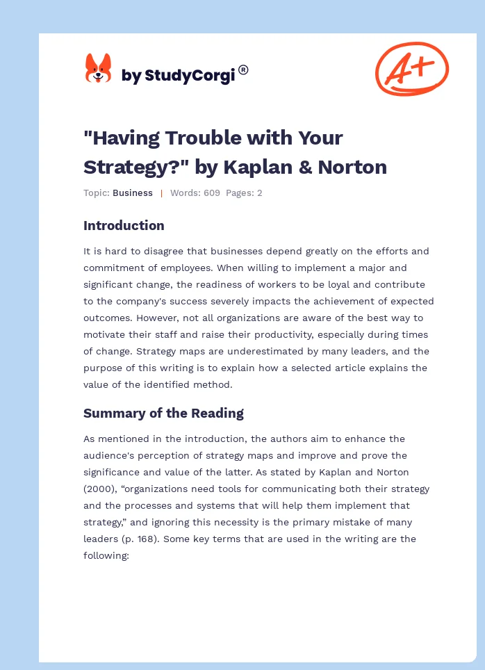"Having Trouble with Your Strategy?" by Kaplan & Norton. Page 1