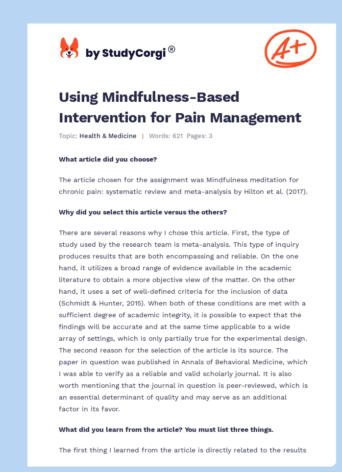 Using Mindfulness-Based Intervention for Pain Management. Page 1