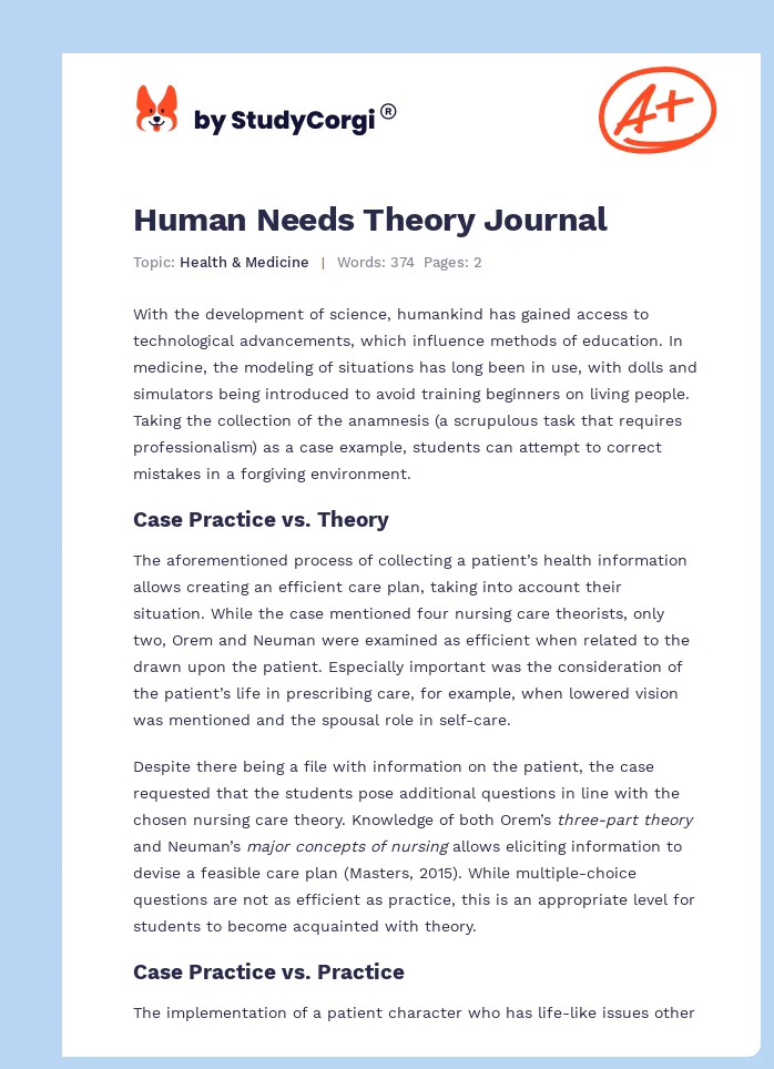 Human Needs Theory Journal. Page 1