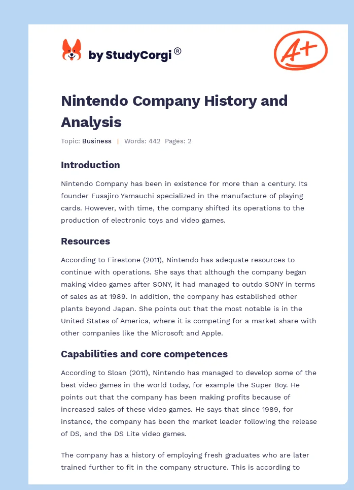 Nintendo Company History and Analysis. Page 1