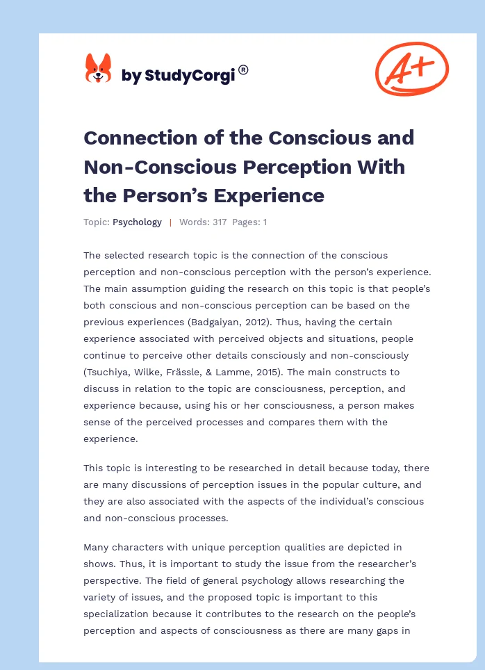 Connection of the Conscious and Non-Conscious Perception With the Person’s Experience. Page 1