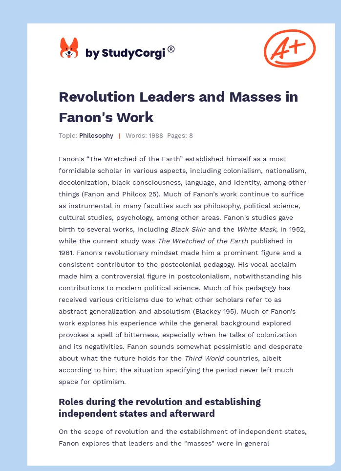 Revolution Leaders and Masses in Fanon's Work. Page 1