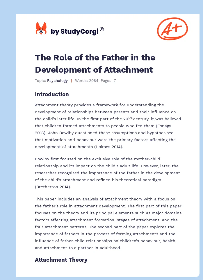 The Role of the Father in the Development of Attachment. Page 1