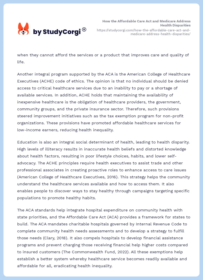 How the Affordable Care Act and Medicare Address Health Disparities. Page 2