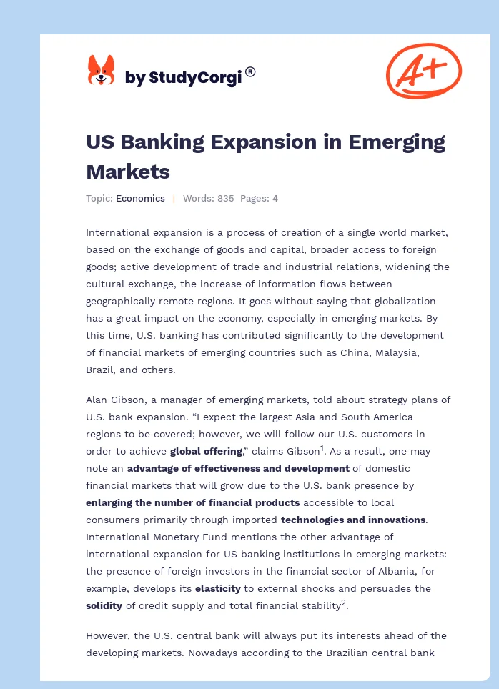 US Banking Expansion in Emerging Markets. Page 1