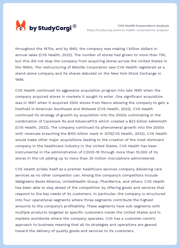 CVS Health Corporation's Analysis. Page 2