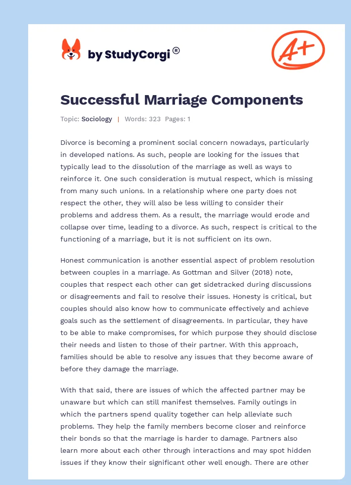 Successful Marriage Components. Page 1