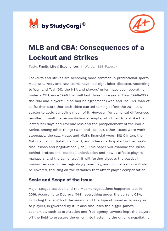 MLB and CBA: Consequences of a Lockout and Strikes. Page 1