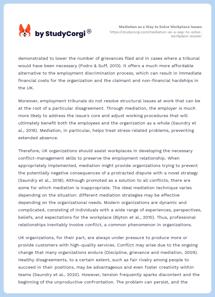 Mediation as a Way to Solve Workplace Issues. Page 2