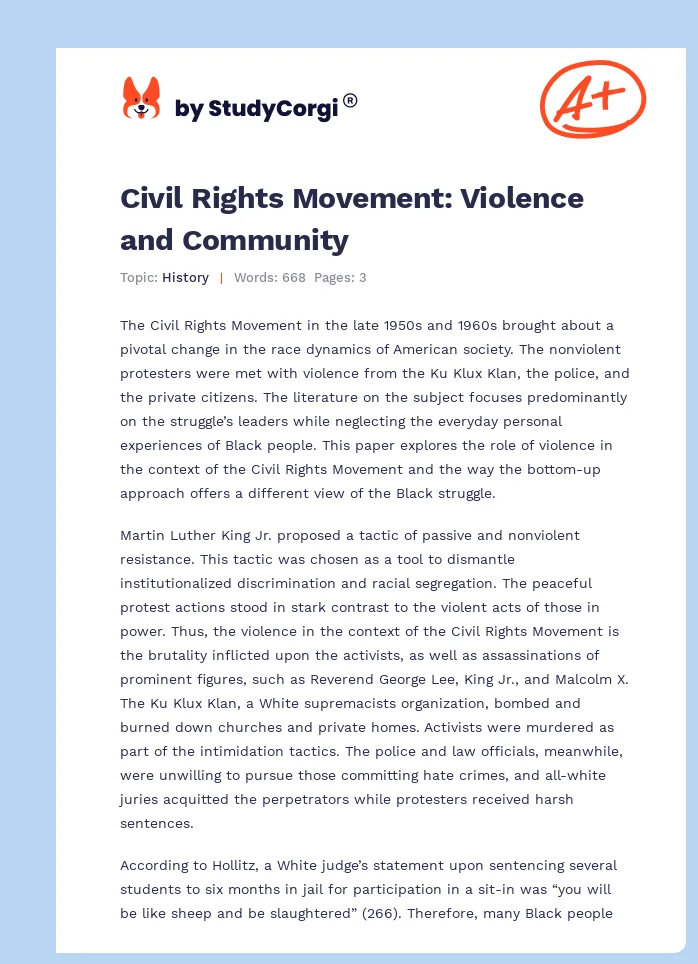 Civil Rights Movement: Violence and Community. Page 1