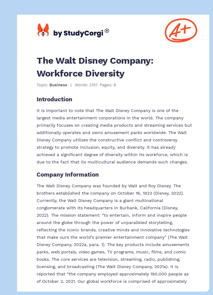 The Walt Disney Company: Workforce Diversity. Page 1