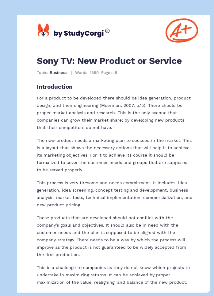 Sony TV: New Product or Service. Page 1