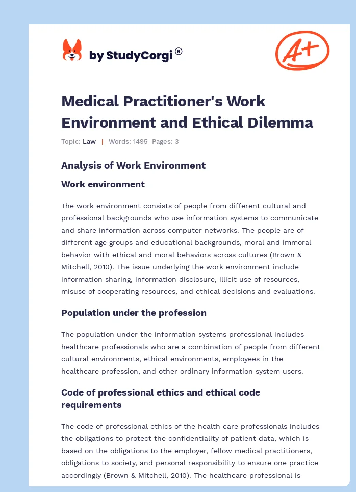 Medical Practitioner's Work Environment and Ethical Dilemma. Page 1