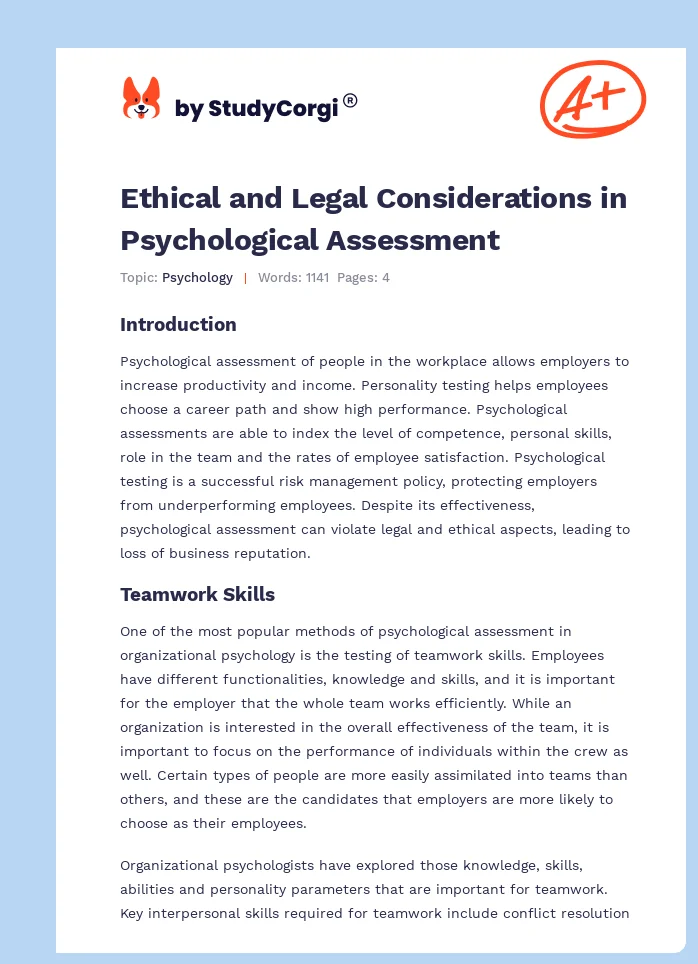 Ethical and Legal Considerations in Psychological Assessment. Page 1