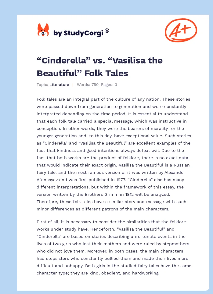 “Cinderella” vs. “Vasilisa the Beautiful” Folk Tales. Page 1