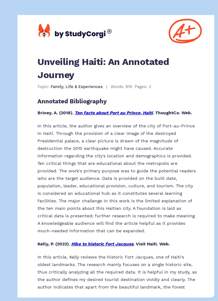 Unveiling Haiti: An Annotated Journey. Page 1
