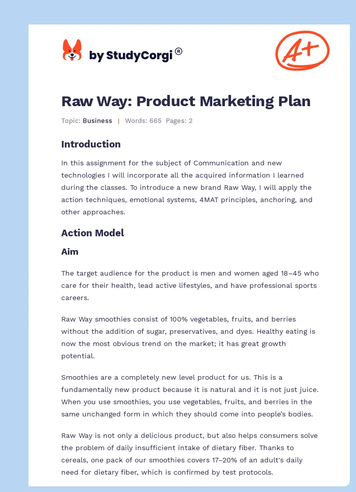 Raw Way: Product Marketing Plan. Page 1