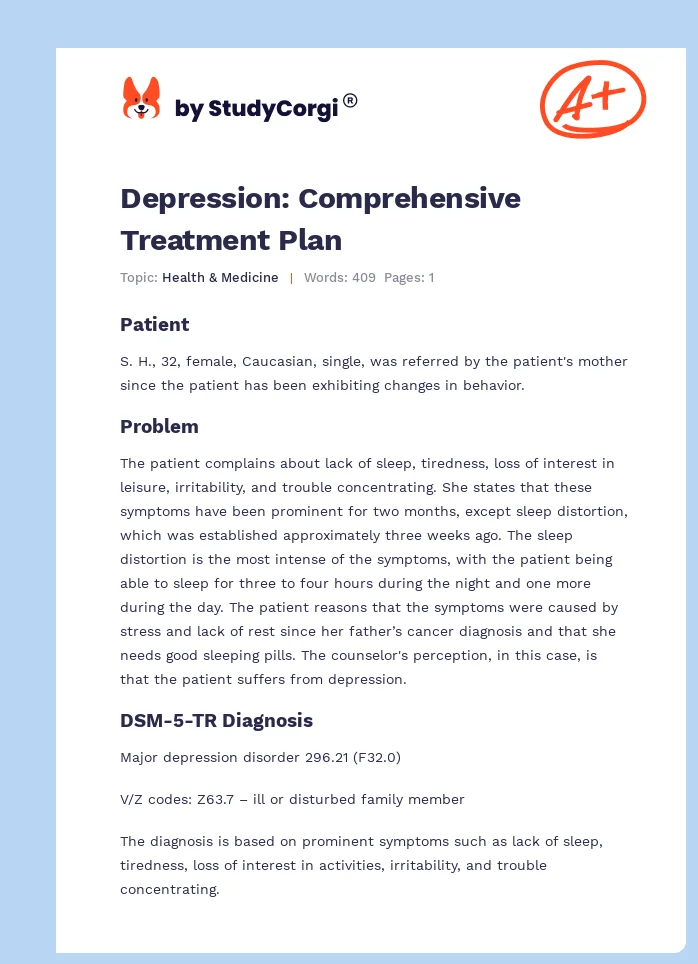 Depression: Comprehensive Treatment Plan. Page 1