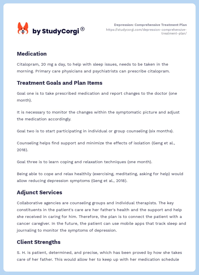 Depression: Comprehensive Treatment Plan. Page 2